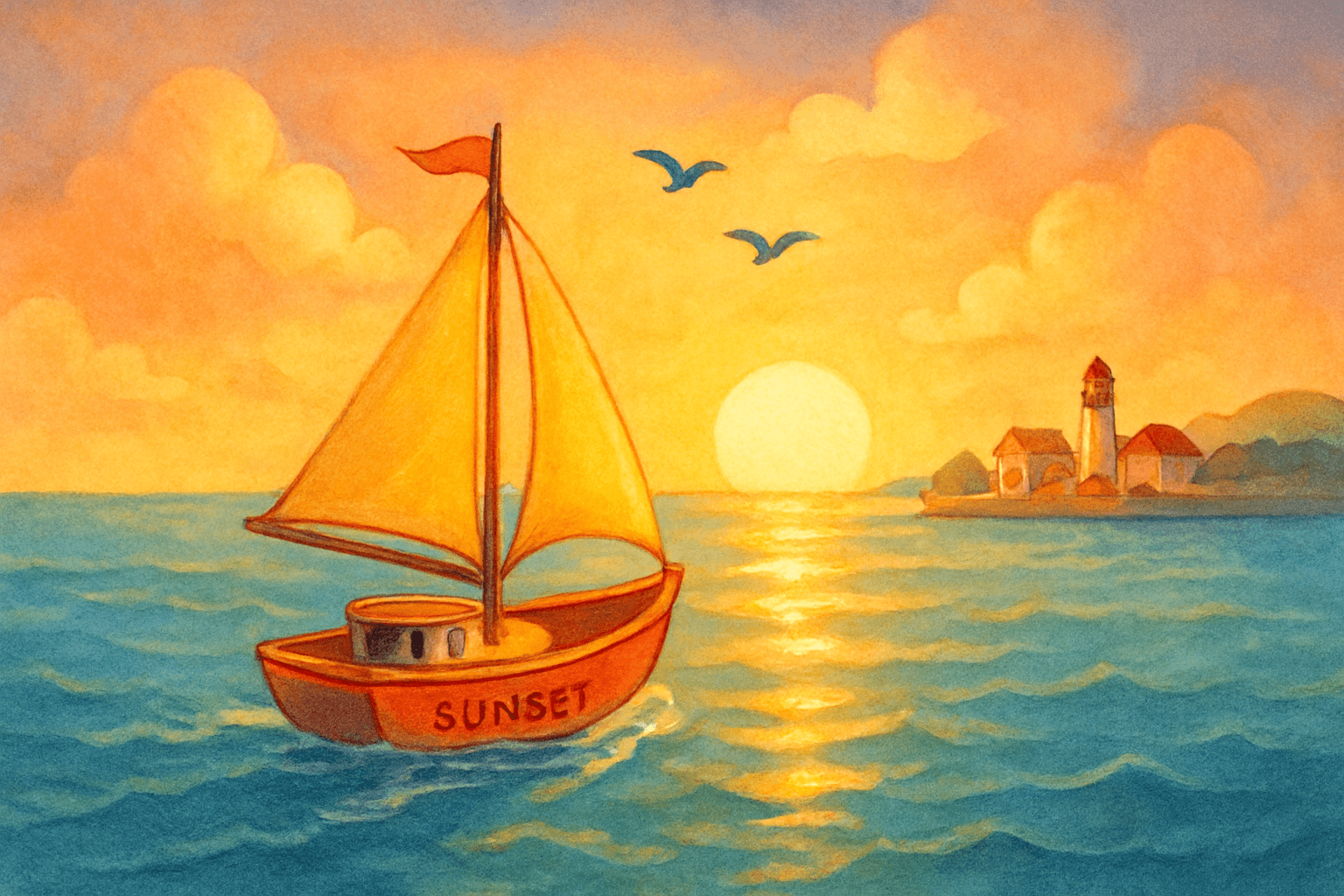 Sunset action scene illustration