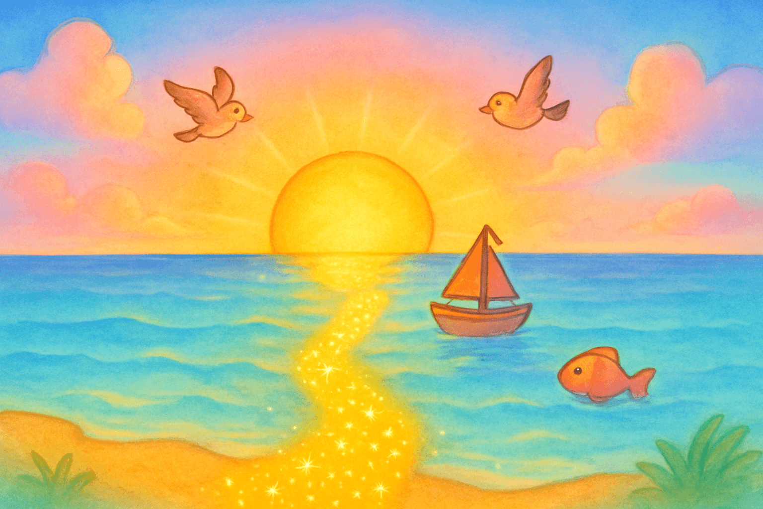 Sunset action scene illustration